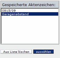 Gespeicherte Aktenzeichen